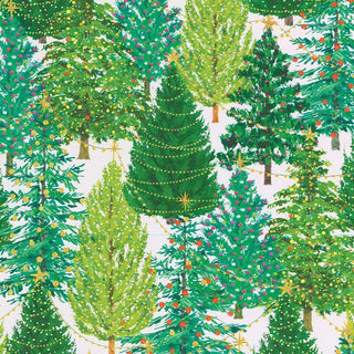 Caspari Christmas Trees with Lights Gift Wrapping Paper in White - 30" x 8' Roll 9771RC