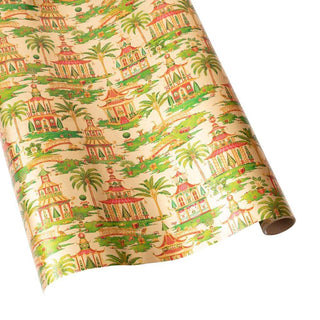 Caspari Christmas Pagodas Gift Wrapping Paper in Gold - 30" x 8' Roll 97940RC