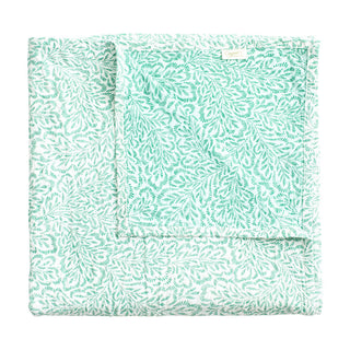 Reversible Kantha Table Cover in Green Block Print Leaves