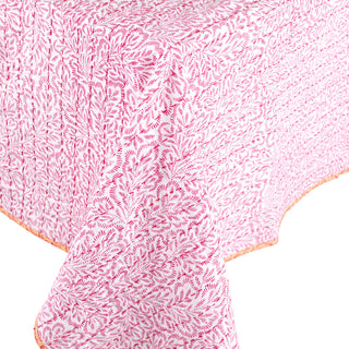 Reversible Kantha Table Cover in Fuchsia Block Print Leaves