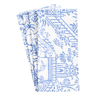 Pagoda Toile Cotton Dinner Napkins in Blue & White
