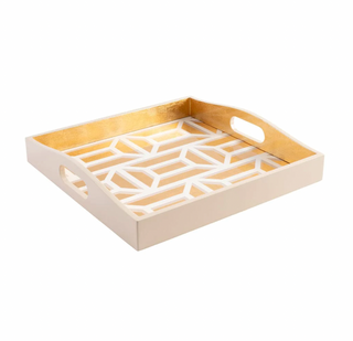 Garden Gate Lacquer Square Tray in White & Gold - 1 Each