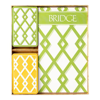 Caspari Trellis Bridge Gift Set - 2 Playing Card Decks & 2 Score Pads GS112