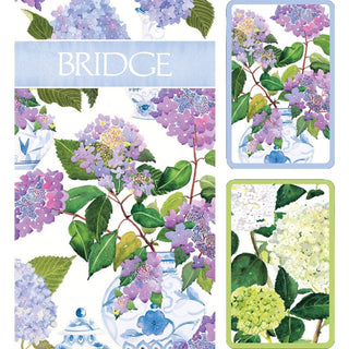 Caspari Hydrangeas and Porcelain Bridge Gift Set - 2 Playing Card Decks & 2 Score Pads GS147