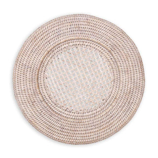 Caspari Rattan Round Plate Charger in White Natural - 1 Each HDP01W