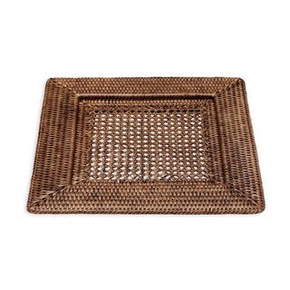 Caspari Rattan Square Plate Charger in Dark Natural - 1 Each HDP02