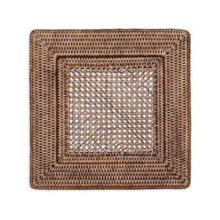 Caspari Rattan Square Plate Charger in Dark Natural - 1 Each HDP02