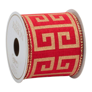 Caspari Red & Gold Greek Key Wired Ribbon - 6 Yard Spool R908