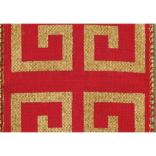 Caspari Red & Gold Greek Key Wired Ribbon - 6 Yard Spool R908