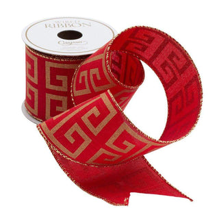 Caspari Red & Gold Greek Key Wired Ribbon - 6 Yard Spool R908
