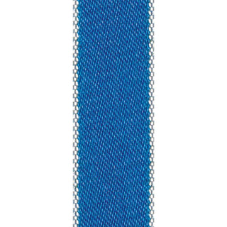 Caspari Blue & Silver Edge Satin Unwired Ribbon - 8 Yard Spool R923