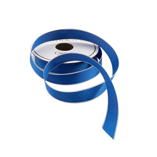 Caspari Blue & Silver Edge Satin Unwired Ribbon - 8 Yard Spool R923