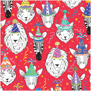 Safari Birthday Gift Wrapping Paper in Red - 76 cm  x 2.4 m  Roll