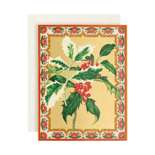 Holly Sprig Classic Christmas Cards - Includes 5 Cards & Envelopes