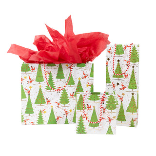 Twirling Santas Gift Bag Lg 11 3/4 X 4 3/4 X 10