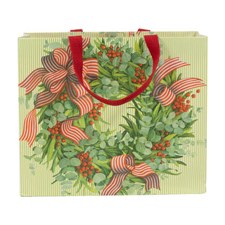 Ribbon Stripe Wreath Gift Bag Lg 11 3/4 X 4 3/4 X 10