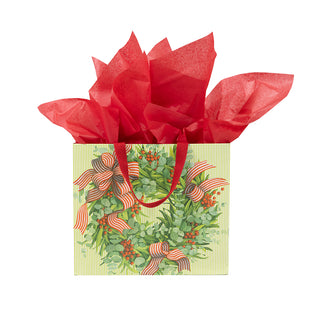Ribbon Stripe Wreath Gift Bag Lg 11 3/4 X 4 3/4 X 10