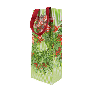 Ribbon Stripe Wreath Bottle Bag 5 X 3 1/2 X 13