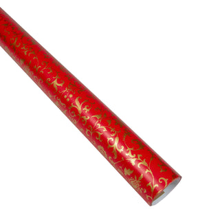 Flora Scrollwork Red/Gold Roll Wrap 30 Inch X 8Ft-2 Inch Core