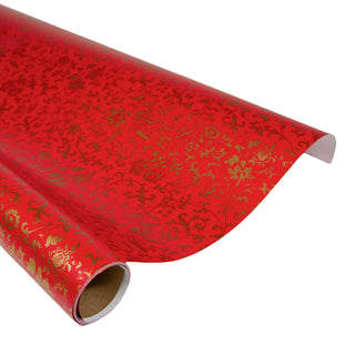Flora Scrollwork Red/Gold Roll Wrap 30 Inch X 8Ft-2 Inch Core