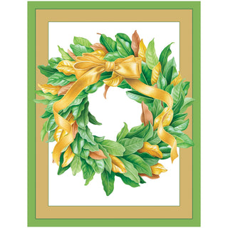Magnolia Leaf Wreath Classic Christmas Cards - Includes 5 Cards & Envelopes