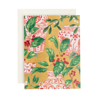 Holly And Porcelain Classic Christmas Cards - Includes 5 Cards & Envelopes