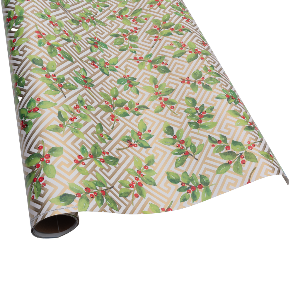 Holly And Fretwork Roll Wrap - includes 1 Roll – Caspari Europe