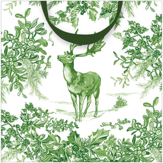 Christmas Toile Green Small Square Gift Bag 5.75"L x 2.5" W x 5.75"H - includes 1 bag