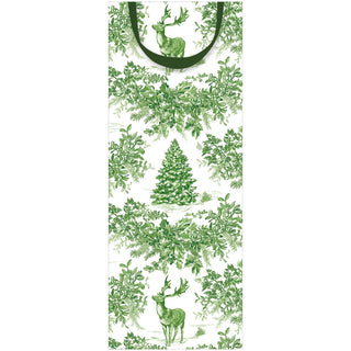 Christmas Toile Green Bottle Bag 5"L x 3.5"W x 13"H - includes 1 bag