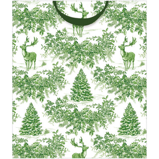 Christmas Toile Green Large Gift Bag 10"L x 4.75"W x 11.75"H - includes 1 bag