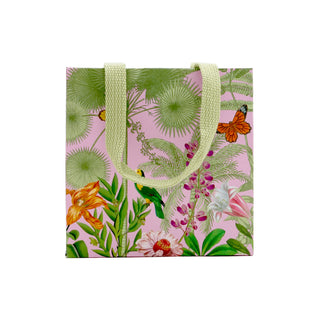 Paradise Garden Pink Small Square Gift Bag - 5.75"L x 2.5" W x 5.75"H - includes 1 bag