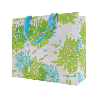 Chrysanthemum Turquoise/Lime Large Gift Bag - 11.75"L x 4.75"W x 10"H - includes 1 bag