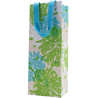 Chrysanthemum Turquoise/Lime Bottle Bag 5"L x 3.5"W x 13"H - includes 1 bag