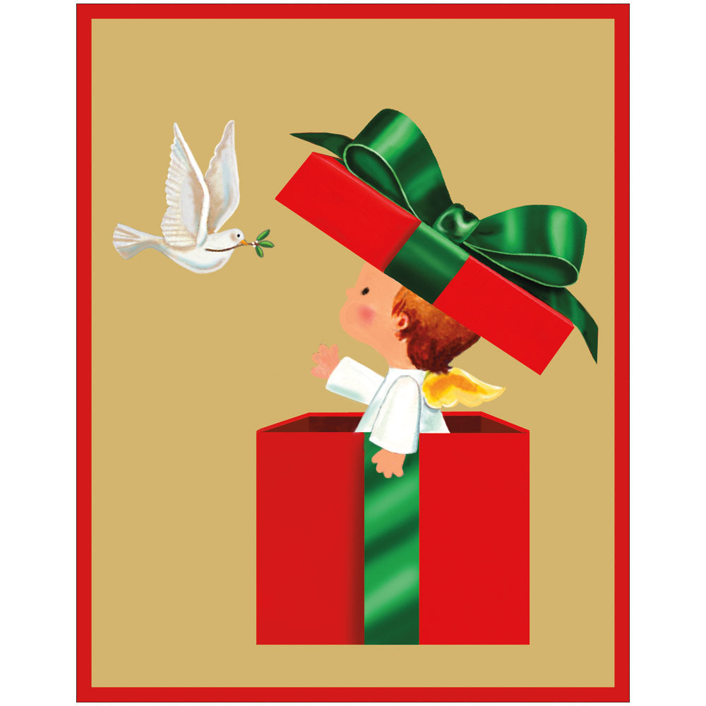 Baby Angel Gift And Dove A-Sized Christmas Cards Pack in Cello - 5 Cards & 5 Envelopes