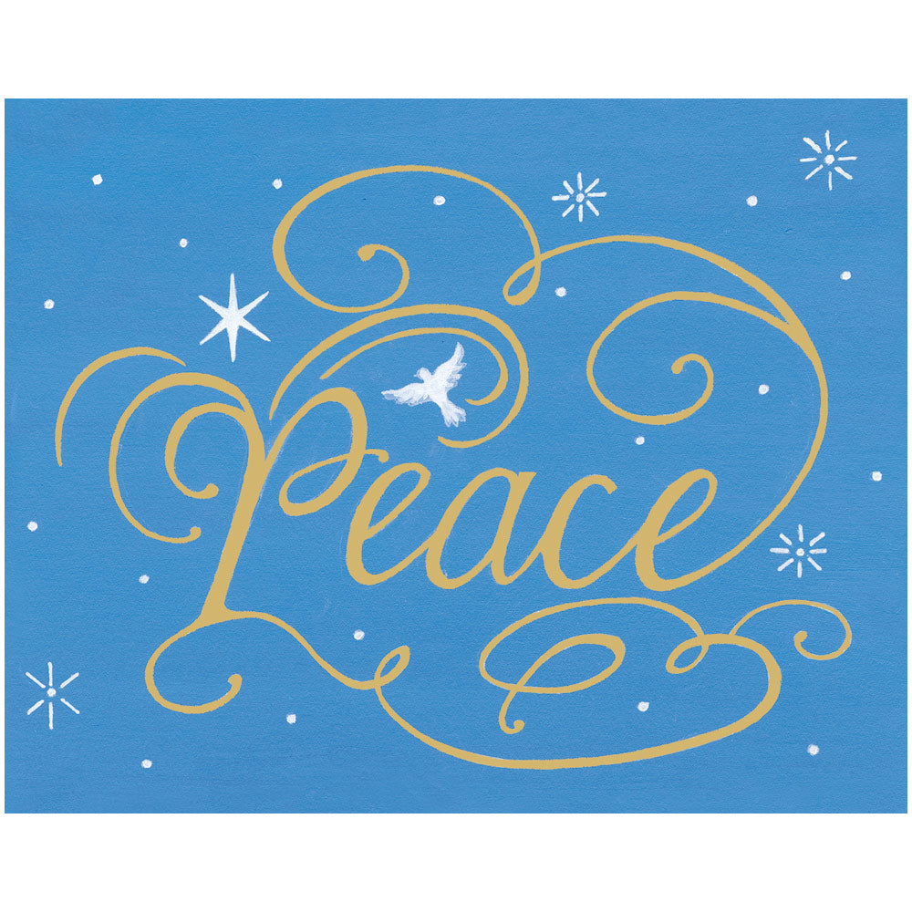Peace And Dove Calligraphy A-Sized Christmas Cards Pack in Cello - 5 Cards & 5 Envelopes