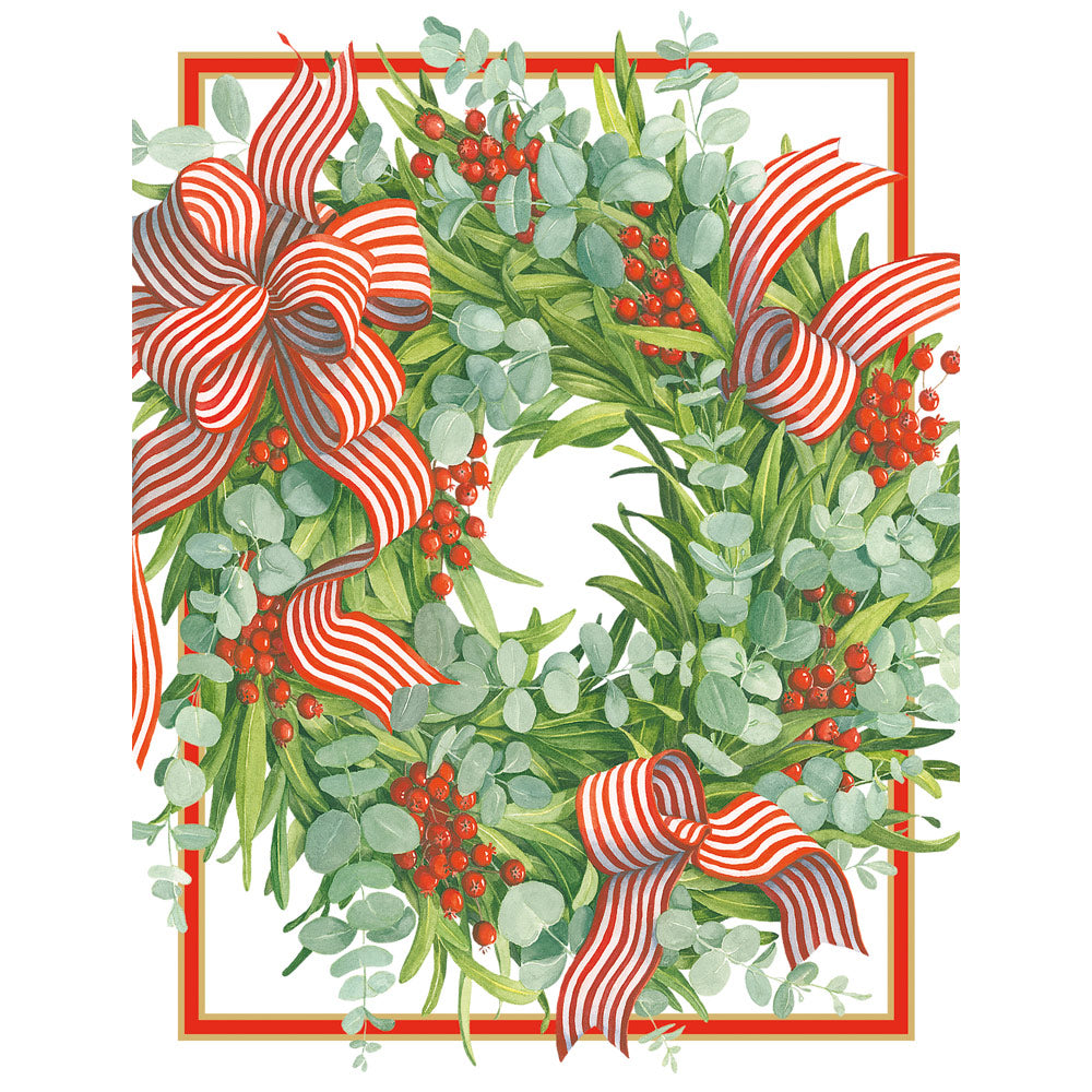 Ribbon Stripe Wreath C-Sized Blank Single Christmas Card in Cello - 1 Card & 1 Envelope