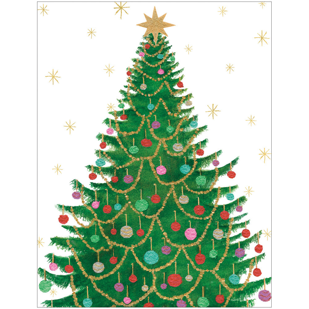 Merry And Bright Tree C-Sized Blank Single Christmas Card in Cello - 1 Card & 1 Envelope