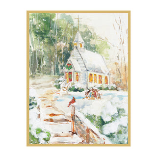 Peaceful Church In Snow Blank Classic Christmas Cards - Includes 5 Cards & Envelopes