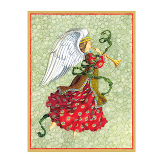 Angel In Red Dress With Trumpet Classic Christmas Cards - Includes 5 Cards & Envelopes