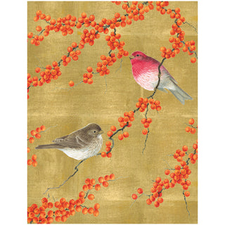 Birds And Berry Branches C-Sized Christmas Cards Pack in Cello - 5 Cards & 5 Envelopes
