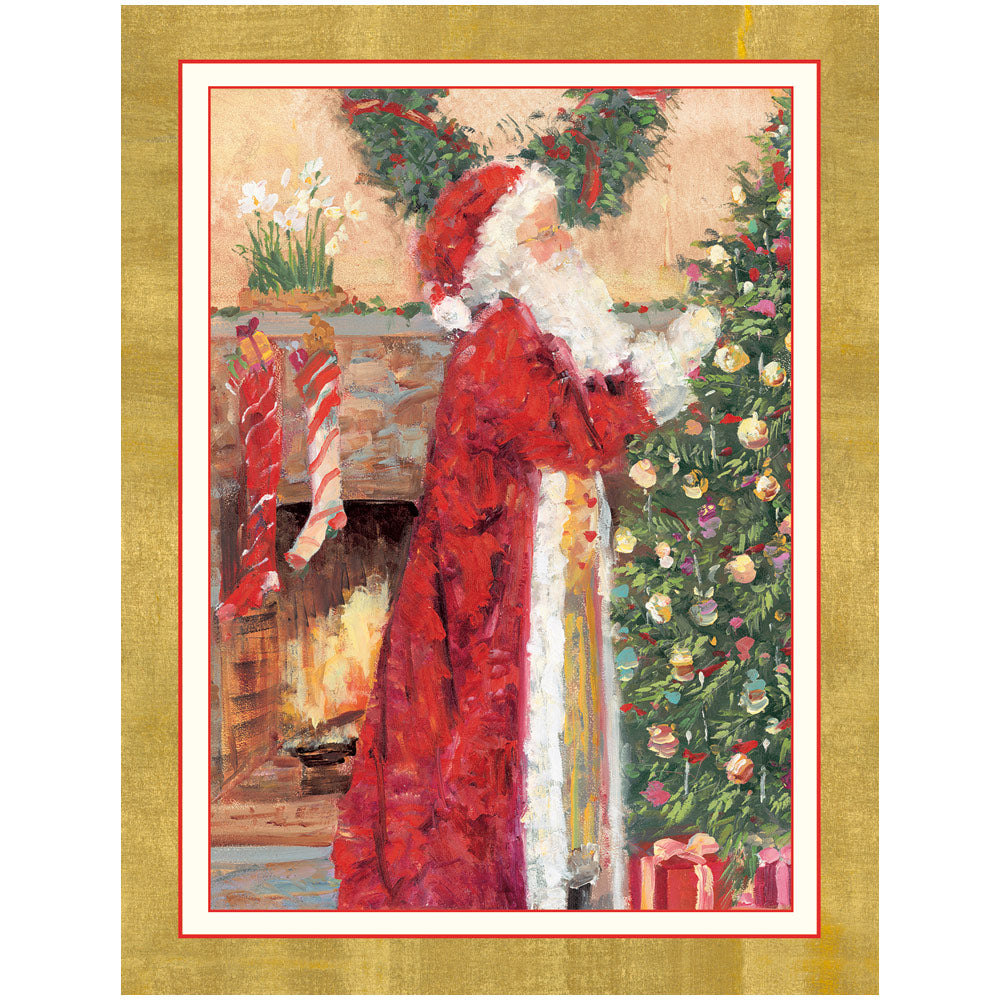 Santa At The Fireplace C-Sized Blank Single Christmas Card in Cello - 1 Card & 1 Envelope