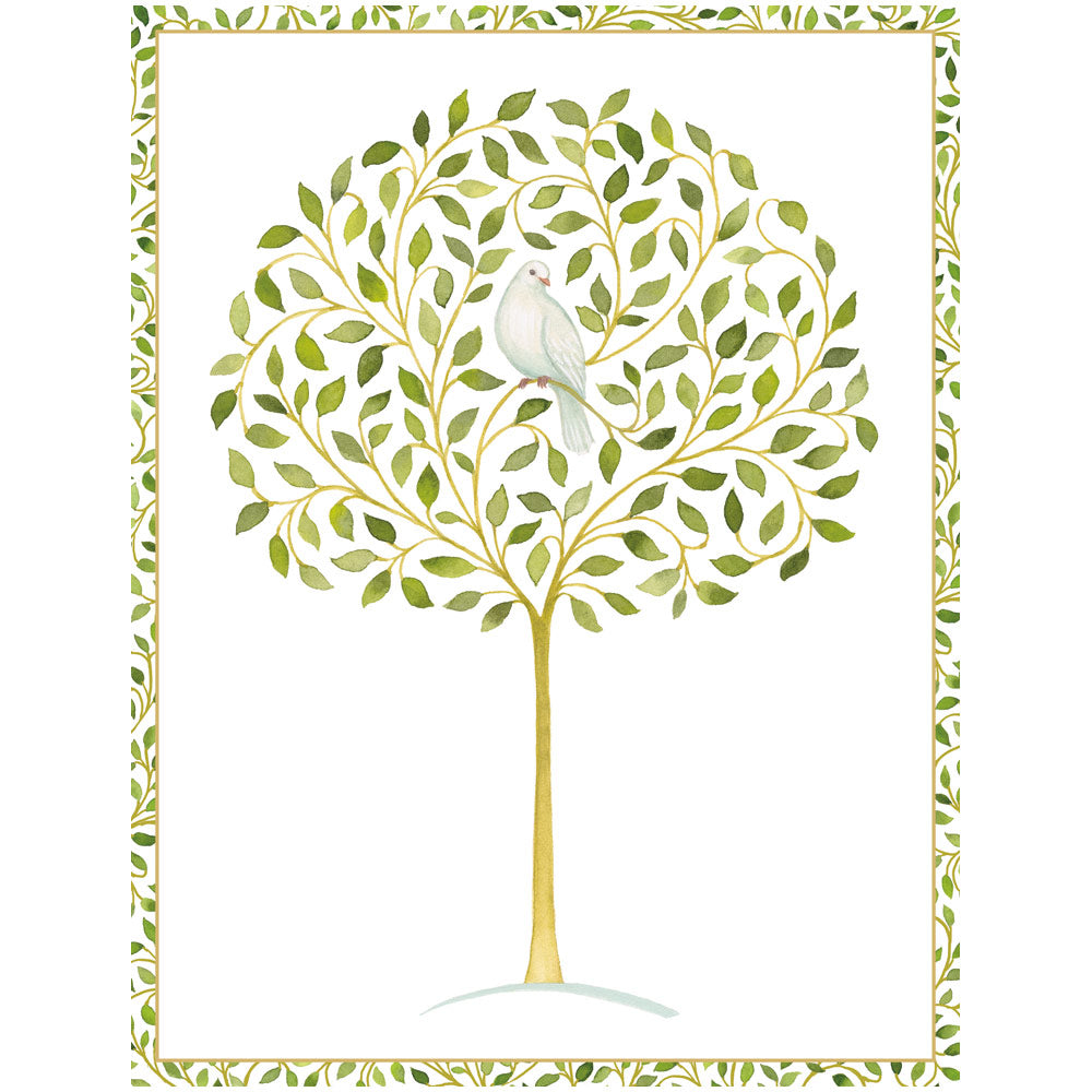 Dove In Olive Tree Foil C-Sized Christmas Cards Pack in Cello - 5 Cards & 5 Envelopes