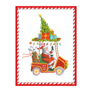 Santa In Golf Cart Foil Classic Embossed Boxed Christmas Cards - includes 10 cards & envelopes