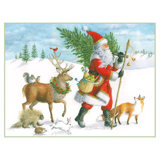 Winter Walk Santa Blank Classic Christmas Cards - Includes 5 Cards & Envelopes B98