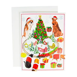 Pets With Model Train Blank Classic Christmas Card - Includes 1 Card & Envelope B25