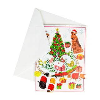 Pets With Model Train Blank Classic Christmas Card - Includes 1 Card & Envelope B25