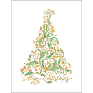 Calligraphy Christmas Tree Foil Classic Embossed Boxed Christmas Cards - Includes 10 Cards & Envelopes