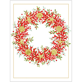 Coral And Shell Wreath Foil Classic Embossed Boxed Christmas Cards - Includes 10 Cards & Envelopes