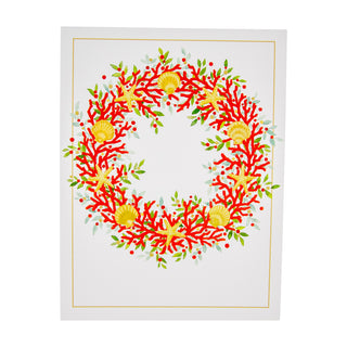 Coral And Shell Wreath Foil Classic Embossed Boxed Christmas Cards - Includes 10 Cards & Envelopes