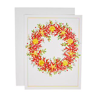 Coral And Shell Wreath Foil Classic Embossed Boxed Christmas Cards - Includes 10 Cards & Envelopes